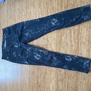 7 For All Mankind Dark Wash Rose Print Denim